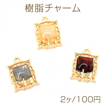 樹脂チャーム 合金製 スクエア ミニフラワー 花 額入り メタルチャーム 約12×17mm（2ヶ）